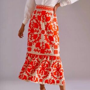 Embroidered Flounced Maxi Skirt